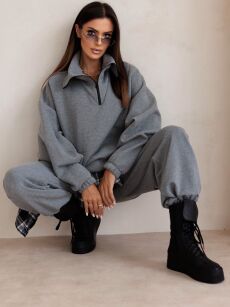 BY O LA LA! BLUZA Z WYSOKĄ STÓJKĄ SZARA (SMOKE GREY)