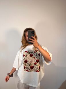 LADY DRAMA T-SHIRT Z PRINTEM CHERRIES BIAŁY