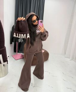 LA MILLA DRESOWE SPODNIE DZWONY OCIEPLANE CZEKOLADA