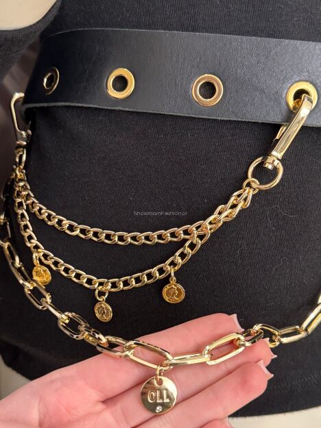 BY O LA LA...! PASEK Z ŁAŃCUSZKIEM CZARNY/ZŁOTO