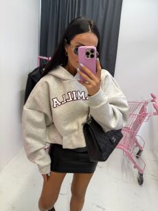 LA MILLA OVERSIZOWA BLUZA KANGURKA Z LOGO SZARA