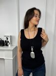 MINOUU BLUZKA TOP PRĄŻEK V-NECK CZARNY - 2