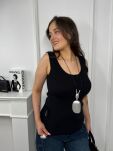 MINOUU BLUZKA TOP PRĄŻEK V-NECK CZARNY - 3