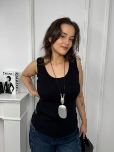 MINOUU BLUZKA TOP PRĄŻEK V-NECK CZARNY