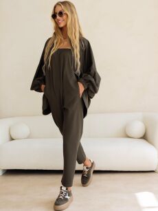 BY O LA LA...! KOMPLET BLUZA +  KOMBINEZON ŚPIOCHY OLIWKA (EUCALYPTUS OLIVE)
