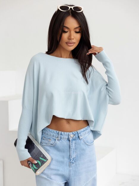 BY O LA LA...! SWETER NIETOPERZ V-NECK NAOMI BLUE MINT