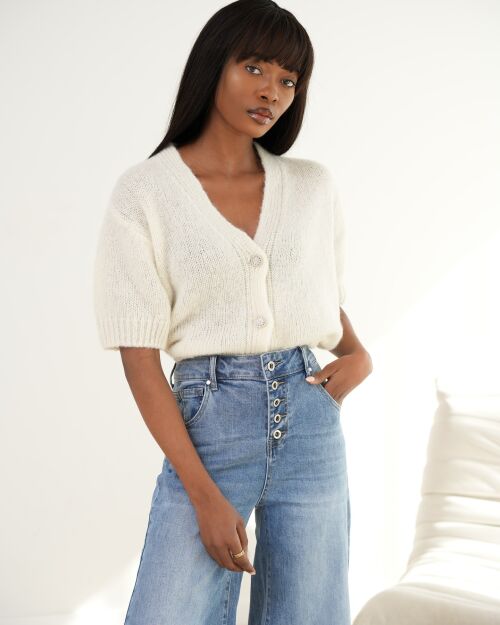 BY O LA LA.. ! SWETER Z OZDOBNYMI GUZIKAMI ŚMIETANA