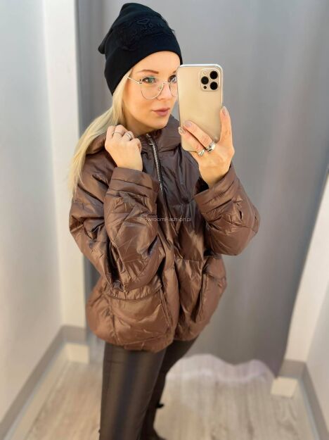 BY O LA LA! PUCHOWA KURTKA Z KAPTUREM CZEKOLADA