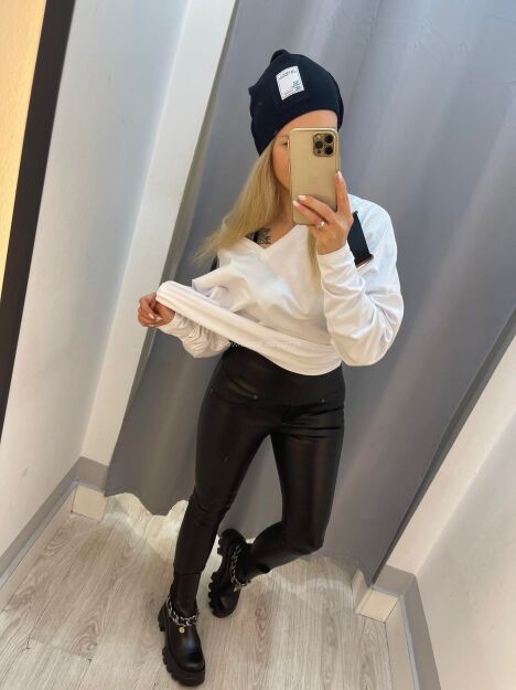 BY O LA LA ! SPODNIE LEGGINSY ECO SKÓRA CZARNE