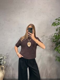 SWETER DAMSKI OVERSIZE Z BABY ALPAKĄ CZEKOLADA