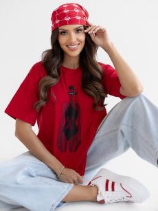BY O LA LA! BLUZKA T-SHIRT MODEL CZERWONA (RED KISS)