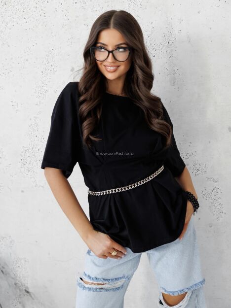 BY O LA LA...! BLUZKA Z ZASZEWKAMI W TALII CZARNA