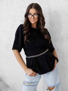 BY O LA LA...! BLUZKA Z ZASZEWKAMI W TALII CZARNA