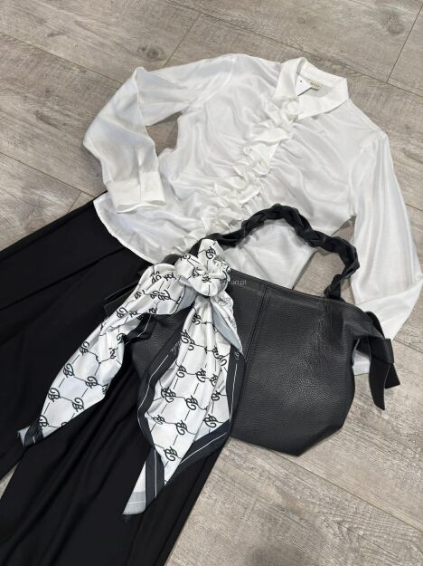 BY O LA LA! KOSZULA Z ŻABOTEM OFF WHITE