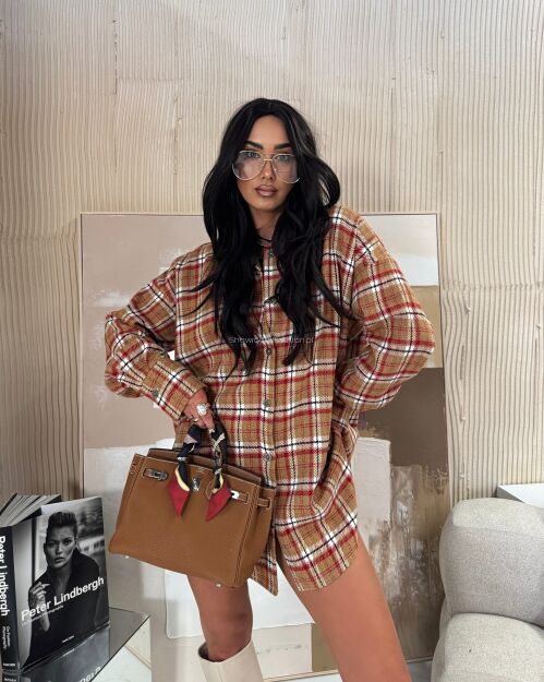 LA MILLA KOSZULA FLANELA W KRATĘ KARMEL/CZERWIEŃ/BIEL/CZERŃ