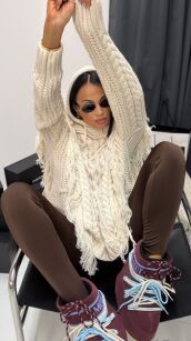 LA MILLA SWETER WARKOCZ Z FRĘDZLAMI ŚMIETANA