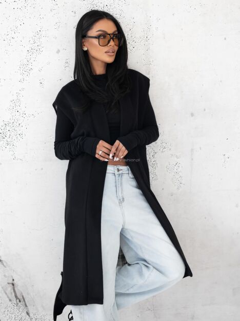 BY O LA LA...! DŁUGA KAMIZELA FLAUSZOWA CZARNA