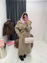 LA MILLA DŁUGI WEŁNIANY PŁASZCZ Z KLAPAMI MOKKA