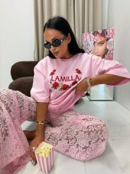 LA MILLA BLUZKA T-SHIRT LOGO RÓŻE RÓŻOWY