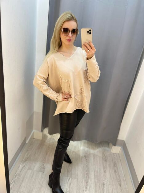 BY O LA LA...! SWETER GWIAZDY BEŻ