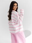 BY O LA LA!  OVERSIZOWA BLUZA W PASY MAVIS OFF WHITE/RÓŻ - 4
