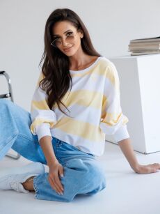 BY O LA LA! DRESOWA BLUZA W SZEROKIE PASY OFF WHITE/SUNSHINE (ŻÓŁTA)