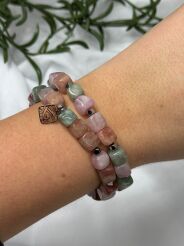 BY O LA LA ! BRANSOLETKA Z KAMIENI NATURALNYCH KWADRATOWA RÓŻ/ZIELEŃ/MULTICOLOR/SREBRO