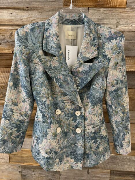 BY O LA LA...! MARYNARKA ŻAKARDOWA W KWIATY NIEBIESKA/RÓŻ