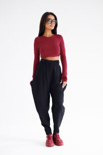 BY O LA LA...! SPODNIE HIGH WAIST Z WYCIĘCIAMI CZARNE
