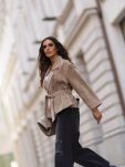 BY O LA LA! KRÓTKI PŁASZCZ ZE SKÓRY NATURALNEJ ZAMSZOWEJ BEŻ - 6