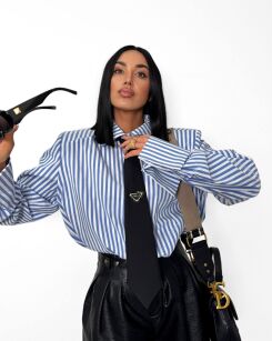 LA MILLA KOSZULA Z KRAWATEM W PASY BIAŁA/NIEBIESKA