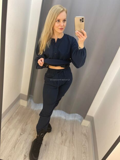 BY O LA LA ! SPODNIE DRESOWE ZE SZNURKIEM W PASIE GRANAT