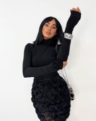 LA MILLA SPÓDNICA MINI RÓŻE 3D CZARNA