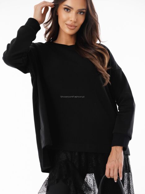 BY O LA LA! ASYMETRYCZNA BLUZA OVERSIZE CZARNA