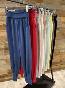 BY O LA LA! DRESOWE SPODNIE ZWĘŻANA NOGAWKA TANITA GRANAT (DENIM)