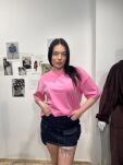 SEMPRE T-SHIRT OVERSIZE Z HAFTOWANYM LOGO HOT PINK - 2