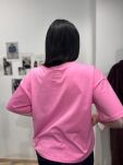 SEMPRE T-SHIRT OVERSIZE Z HAFTOWANYM LOGO HOT PINK - 3