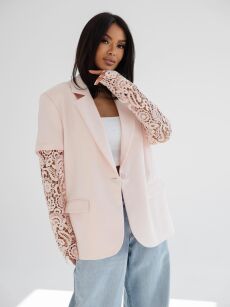 BY O LA LA...! MARYNARKA Z KORONKOWYMI RĘKAWAMI PUDER RÓŻ