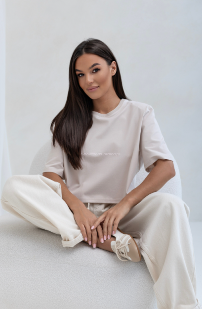 SEMPRE BLUZKA T-SHIRT PUDEŁKO Z PODUSZKAMI JASNY BEŻ