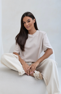 SEMPRE BLUZKA T-SHIRT PUDEŁKO Z PODUSZKAMI JASNY BEŻ