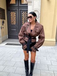 LA MILLA PŁASZCZ TRENCZ KRÓTKI MILITARY PREMIUM BRĄZ
