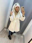BY O LA LA! ZESTAW PŁASZCZ PARKA + KAMIZELKA ŚMIETANA - 3