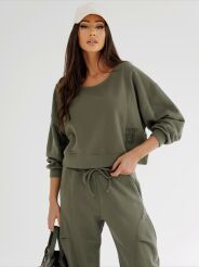 BY O LA LA!  BLUZA Z HAFTEM NA BOKU MATCHA (KHAKI)