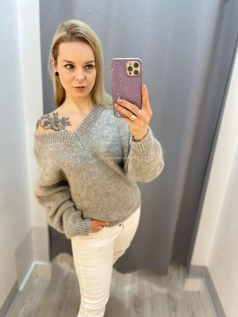 BY O LA LA.. ! LUŹNY SWETER BABY MOHER SZARY