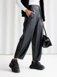 BY O LA LA! SPODNIE BALLOON ECO SKÓRA CZARNE