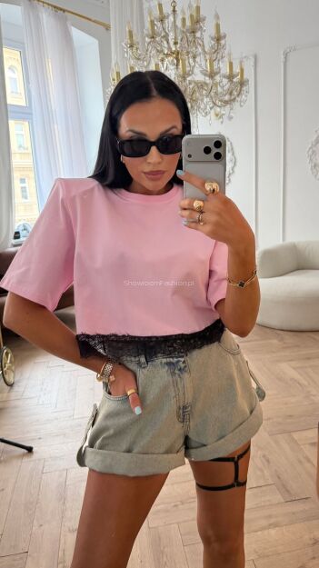 LA MILLA KRÓTKI T-SHIRT PUDEŁKO Z KORONKĄ RÓŻ