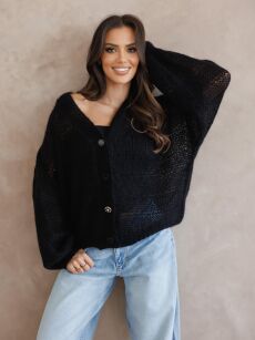 BY O LA LA...! SWETER MGIEŁKA Z GUZIKAMI CZARNY