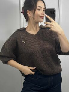 MINOUU SWETER POLO KID MOHER GORZKA CZEKOLADA