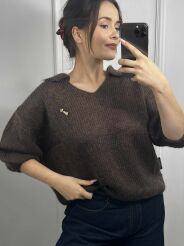 MINOUU SWETER POLO KID MOHER GORZKA CZEKOLADA