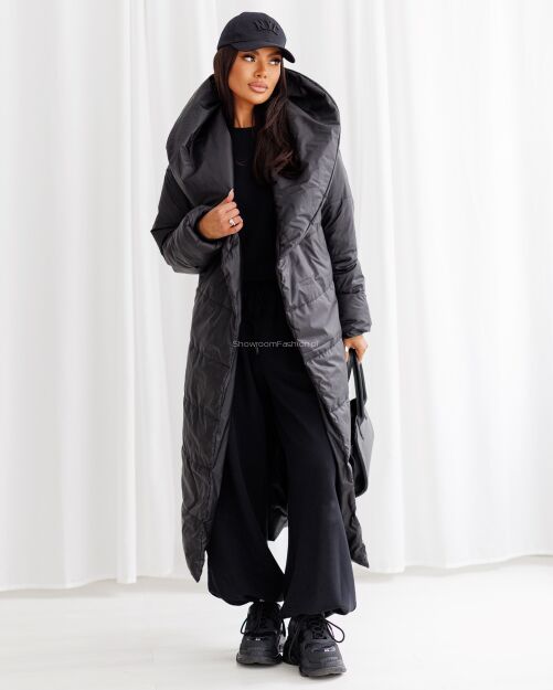 BY O LA LA! PIKOWANY PŁASZCZ KOŁDRA CZARNY